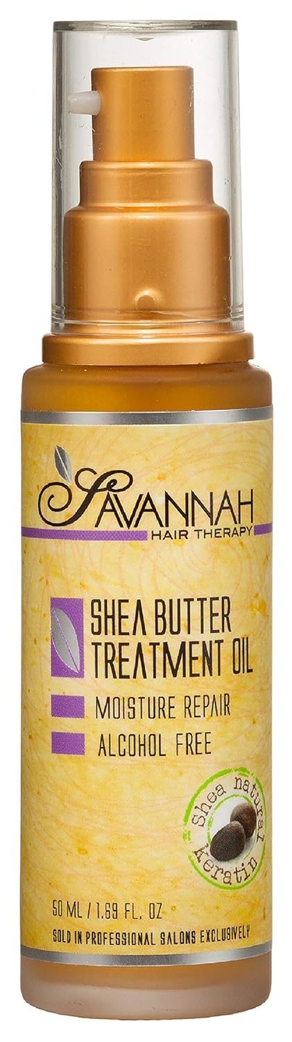 Savannah Hair Therapy Hair Oil with Shea Butter for Frizzy, Dry & Damaged Hair, Hydrating Keratin Treatment Oil, 1.69oz/50ml