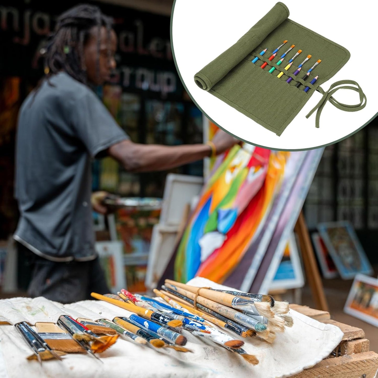 YOKIVE Color Pencil Organizer, Painting Brush Holder Artist Roll Art Craft Supplies Bag for Marker Outdoor Travel Organizing, 22 Slots, Green