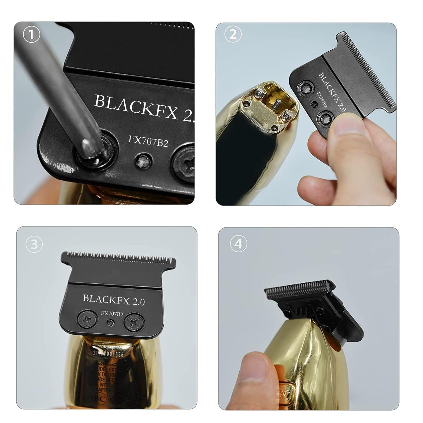 BLACKFX 2.0 Replacement Blades Compatible with BaBylissPRO FX787 & FX726 Trimmers, for Outlining Hair Trimmers (FX787) and Trimmers (FX726) -black