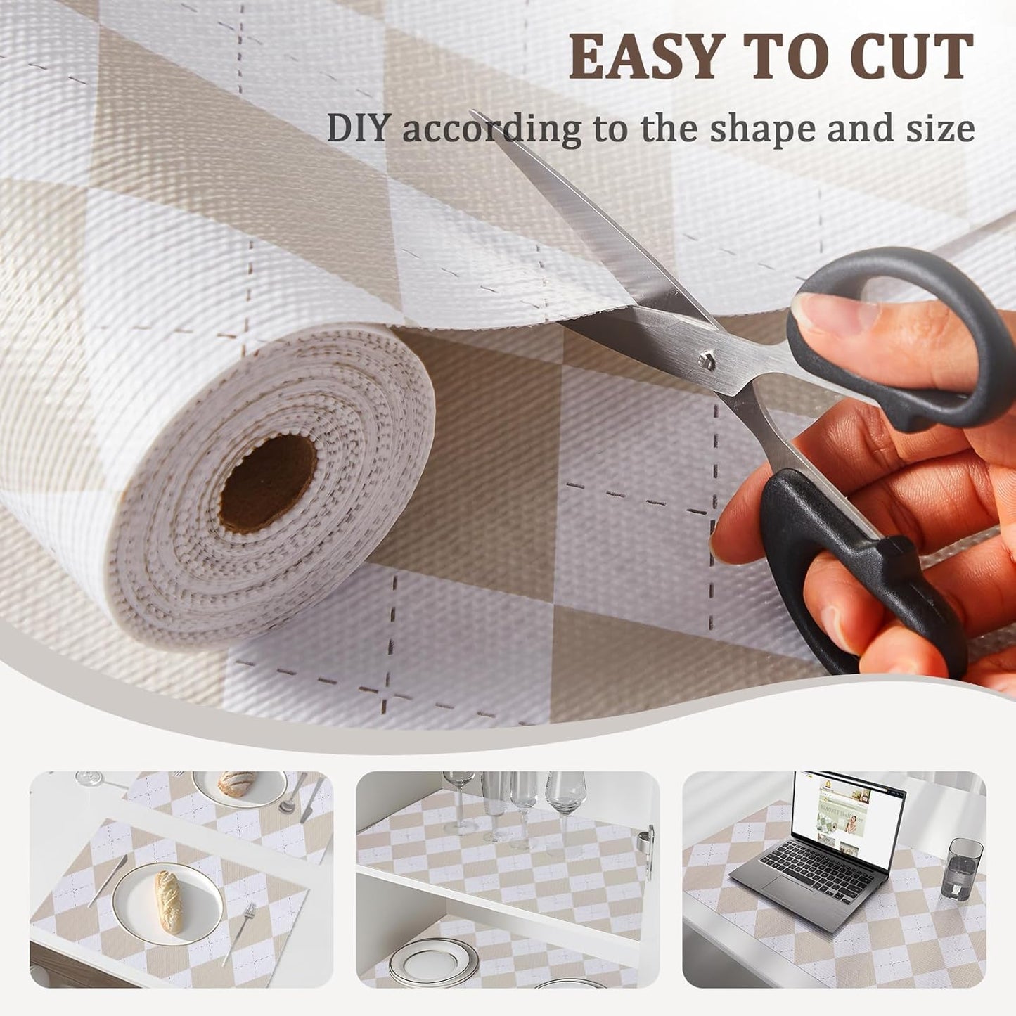 Beige Shelf Liner for Kitchen Cabinets 12" x 120" Non-Adhesive Non-Slip Drawer Liners for Dresser, Waterproof Washable Paper, Durable Protector Mat for Pantry Shelves Cupboards