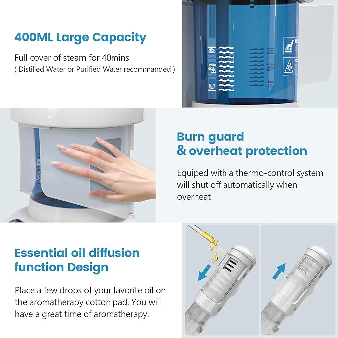 Nisperos Nano Ionic Facial Steamer - 360° Rotatable Sprayer - 40 Minutes Warm Mist - Humidifier - Professional Face Steamer for Facial Deep Cleaning (White)