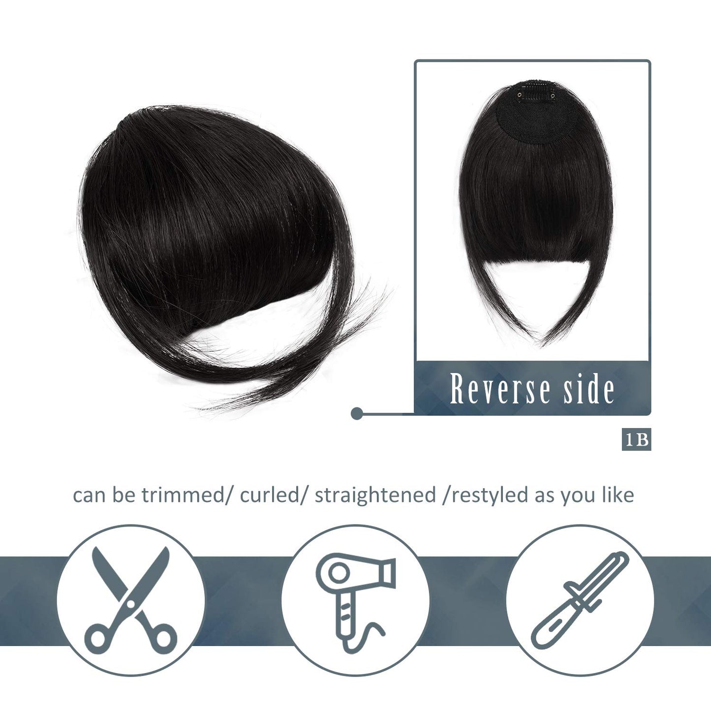 BARSDAR Real Human Hair Clip in Bangs - Human Hair Clip in Bangs for Women - Natural Black Thick Bangs Extensions Fringe with Temples Real Hair Bangs Hairpieces - Natural Black