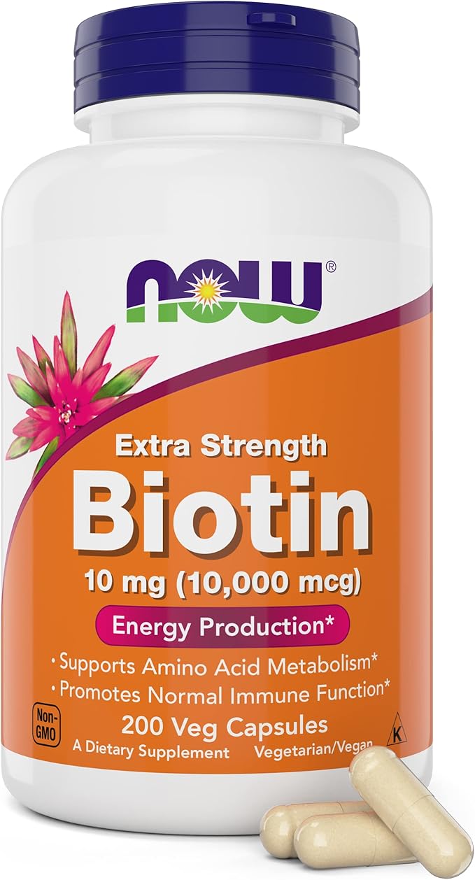 NOW Foods Extra Strength Biotin 10000mcg / 10 mg - 200 Count - Hair, Skin, Nail - Supplement for Men and Women - B7 Vitamin - Vegetarian, Vegan, Non-GMO
