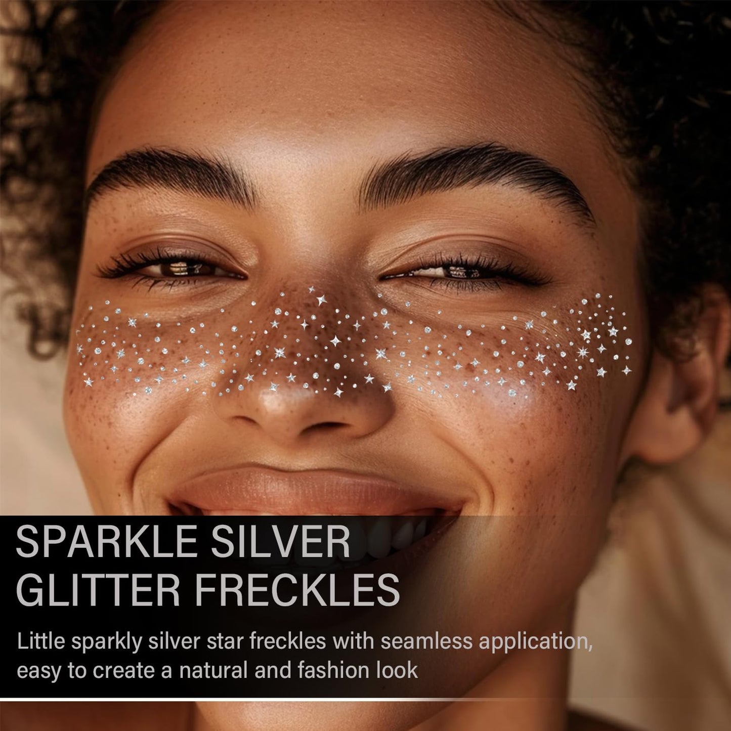 8 Pcs Silver Face Makeup Patches, Silver Glitter Freckles Face Tattoo, Glitter Freckles, Sparkle Makeup Patches, Waterproof Face Glitter Speckles Patches for Women