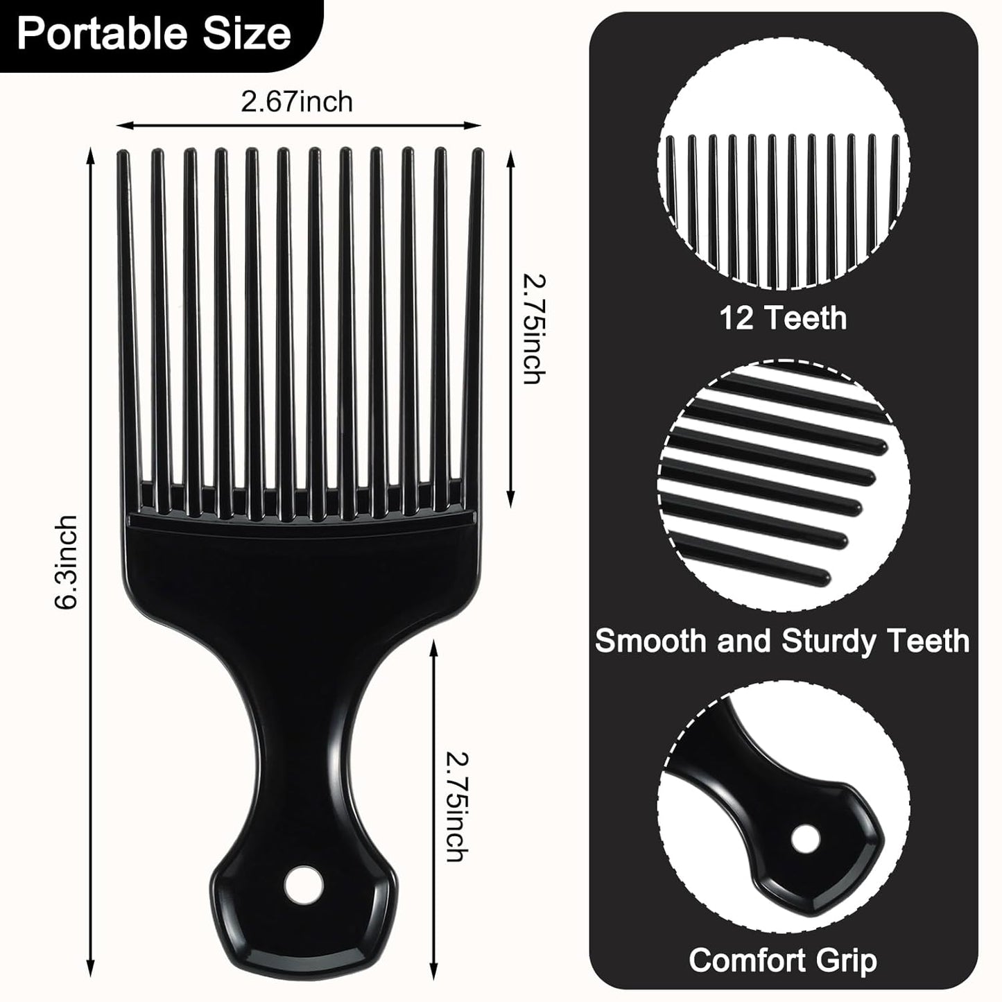 2 Pcs Hair Pick Comb Wide Tooth Lift for Hair Styling Detangling Plastic Afro Comb for Women Men (Black, Green)