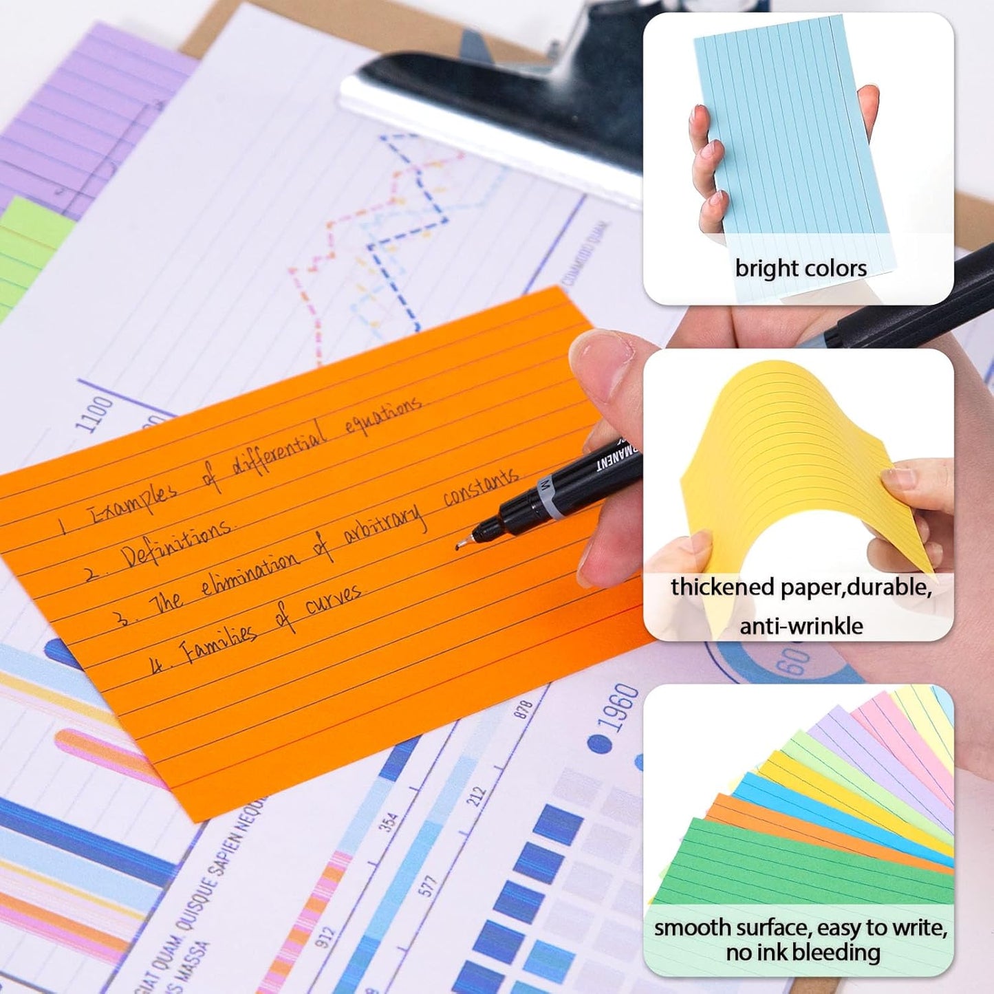 Koogel Index Cards 4x6 Inch, 180 Count, Colored Large Flash Card for Studying, Heavy Notecard Note Taking for School Students Teachers College Office Home Supplies, 9 Assorted Colors