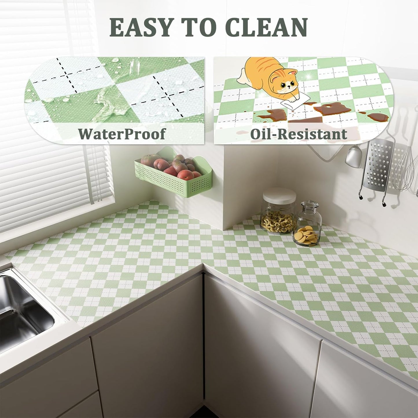 Sage Green Shelf Liner for Kitchen Cabinets 24" x 360" Non-Adhesive Non-Slip Drawer Liners for Dresser, Waterproof Washable Paper, Durable Protector Mat for Pantry Shelves Cupboards