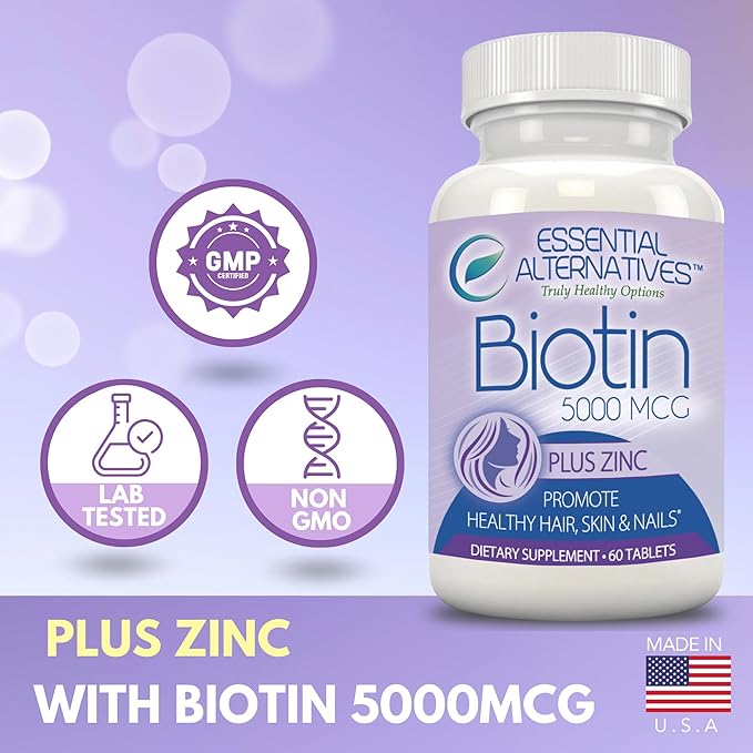 Biotin 5000mcg + Zinc 60 Tablets, Hair, Skin, and Nail Support