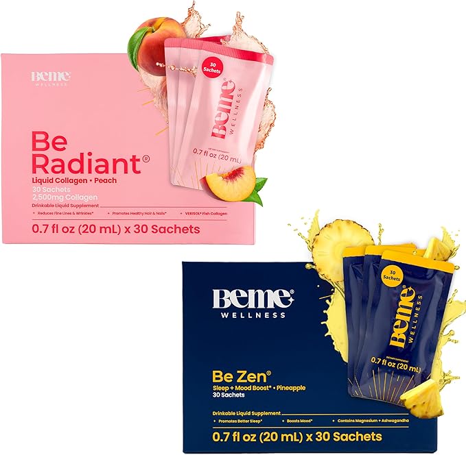 BeMe BeRadiant Peach & BeZen Bundle - Liquid Collagen & Magnesium Glycinate L-Theanine Supplements