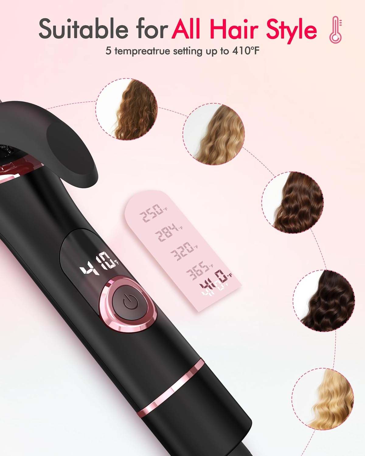 Mini Curling Iron for Travel, Dual Voltage Curling Wand with European, UK Plug Adapter, Small Wave Hair Curler for Short, Long Hair, Tiny Long Barrel Hot Tool Temp Control up to 410℉, 1 Inch