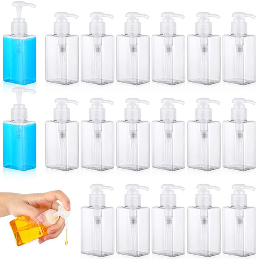 Domensi 24 Pcs 100ml /3.4 oz Pump Bottle Mini Travel Bottles Small Dispenser Containers Plastic Pump Lotion Dispenser Empty Square Travel Size Containers Toiletries (Clear)