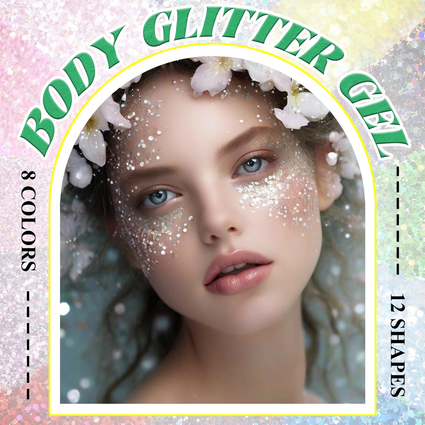 Body Glitter Face Glitter, Hair Glitter for Kids, 12 Shapes Fine Chunky Glitter Gel for Women Girls Makeup Sparkles Party Mermaid Sequins Rave Accessories Singer Concerts Festival (4 Colors)
