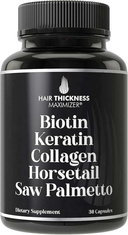 Biotin (5000mcg), Keratin, Collagen, Horsetail, Saw Palmetto – 5-in-1 Hair Growth Supplement & Vitamins for Women & Men, DHT Blocker Capsules for Thinning - Hair Growth Vitamins