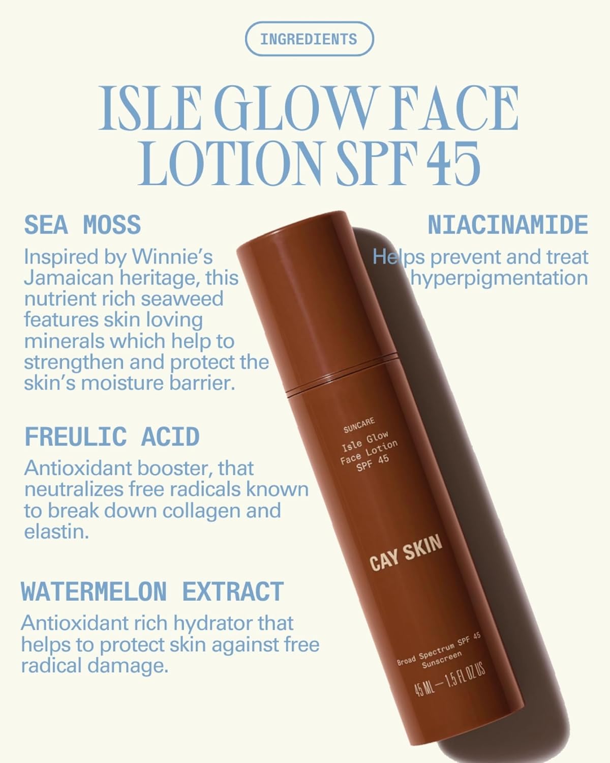 Cay Skin Isle Glow Face Moisturizer SPF 45 – Illuminating Moisturizer, Broad Spectrum Sunscreen + Makeup Primer – Lightweight, Pearlescent Formula with Radiant Finish for All Skin Types – 3-Pk, 1.5 oz