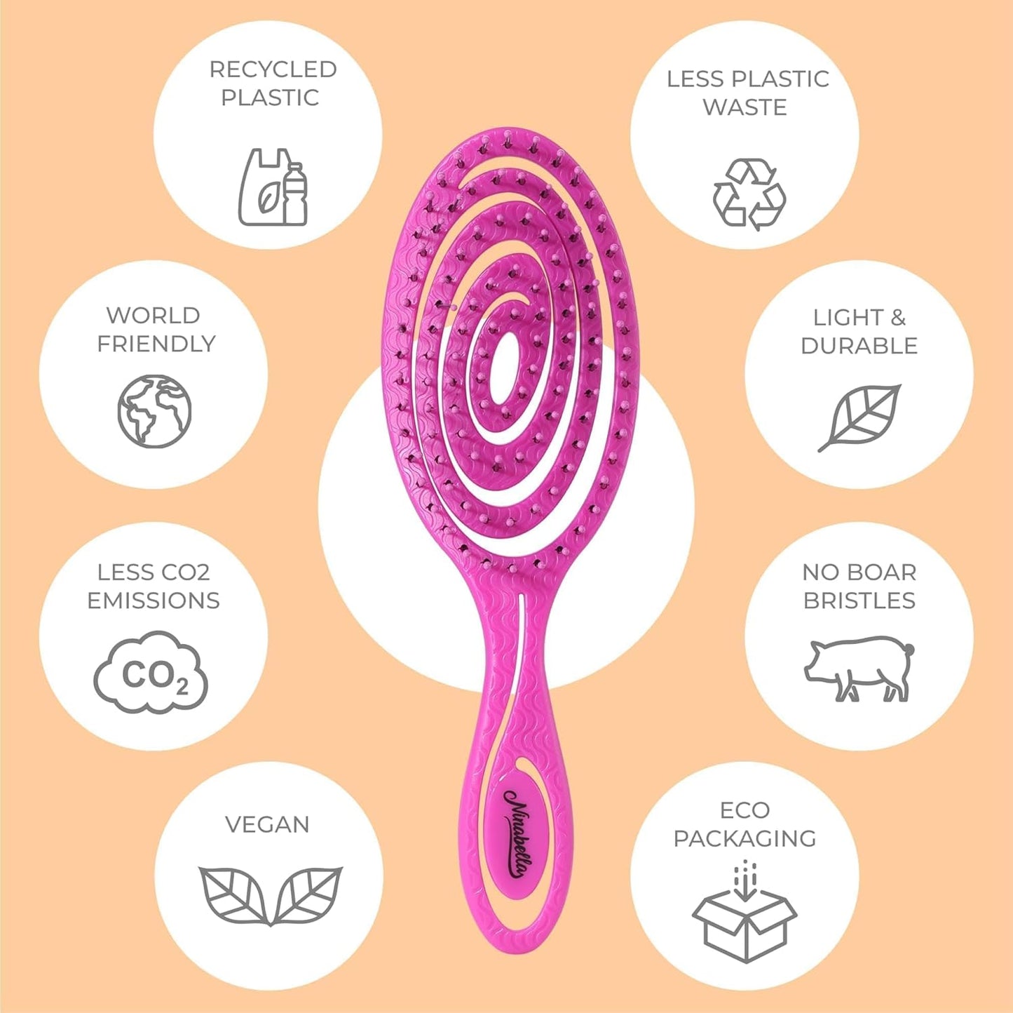 Ninabella Spiral Hairbrush - Detangle Hair Brush - For Brushing Wet or Blow Dry Hair - Detangler Vent Brush - Hairbrushes for Travel - Pink