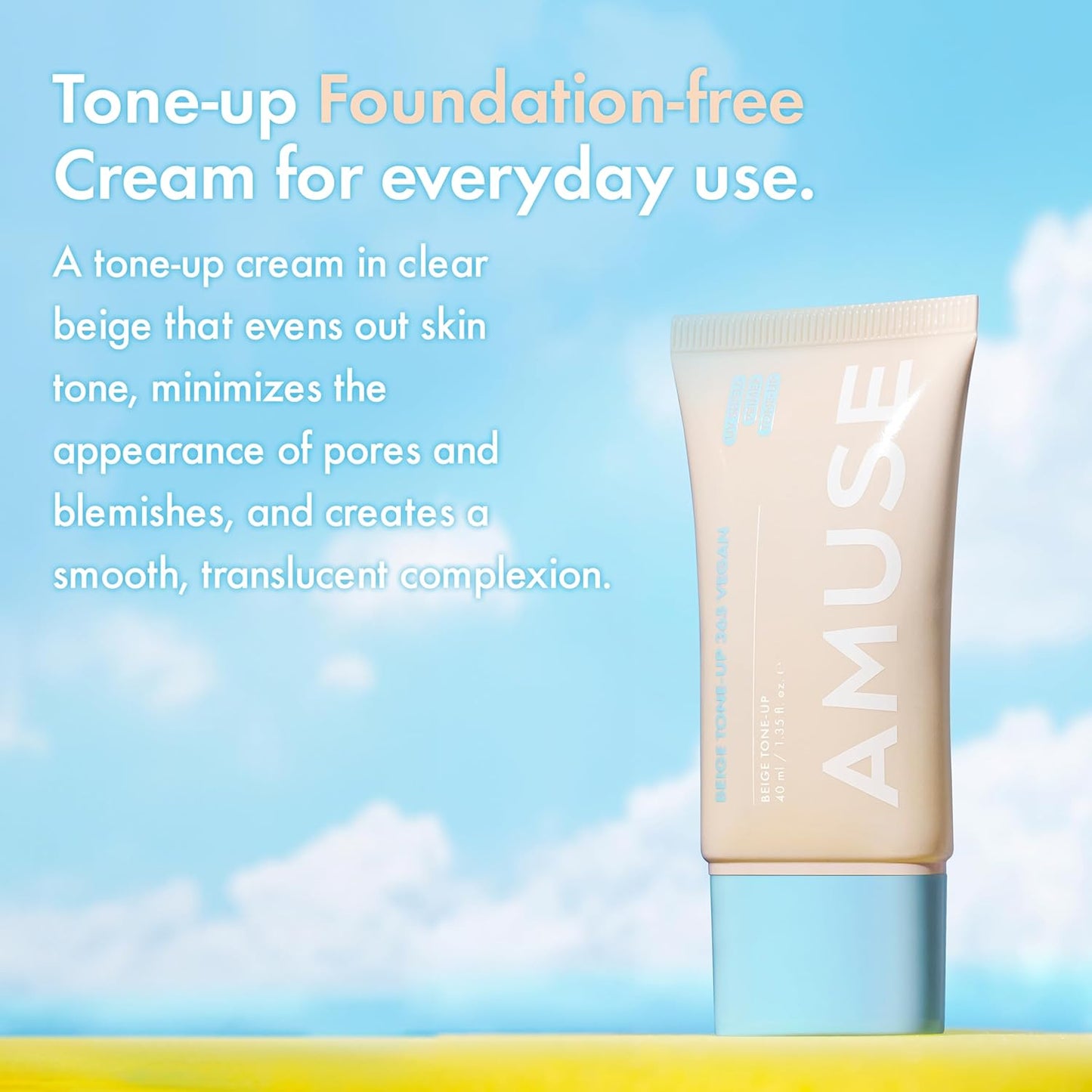 Amuse SEOUL 365 Vegan Beige tone Up Cream | Summer Foundation, Base-skip Tone Up, Beige Color, Natural Coverage, Lightweight, Non-Sticky Facial Lotion, Glow Finish (40ml)