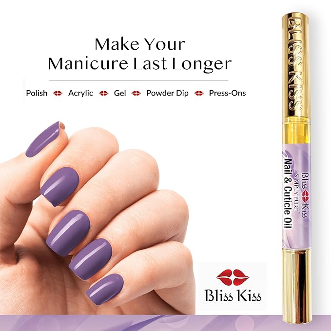 Bliss Kiss | 1 Lavender Vanilla | Nail Oil Cuticle Pen w/Vitamin E & Jojoba⏤Nail Strengthener Nail Growth Serum for Brittle Peeling Breaking Thin Nails