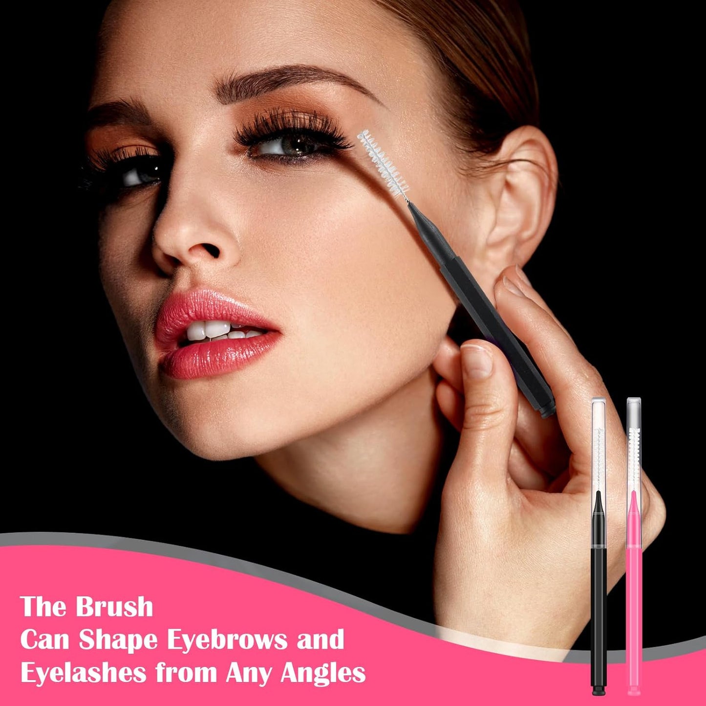 Patelai 150 Pieces Micro Eyebrow Brush with Cap Brow Lamination Spoolie Comb Lift Tools Lash Filler Eyelashes Extensions Eyebrows(Black, Pink)