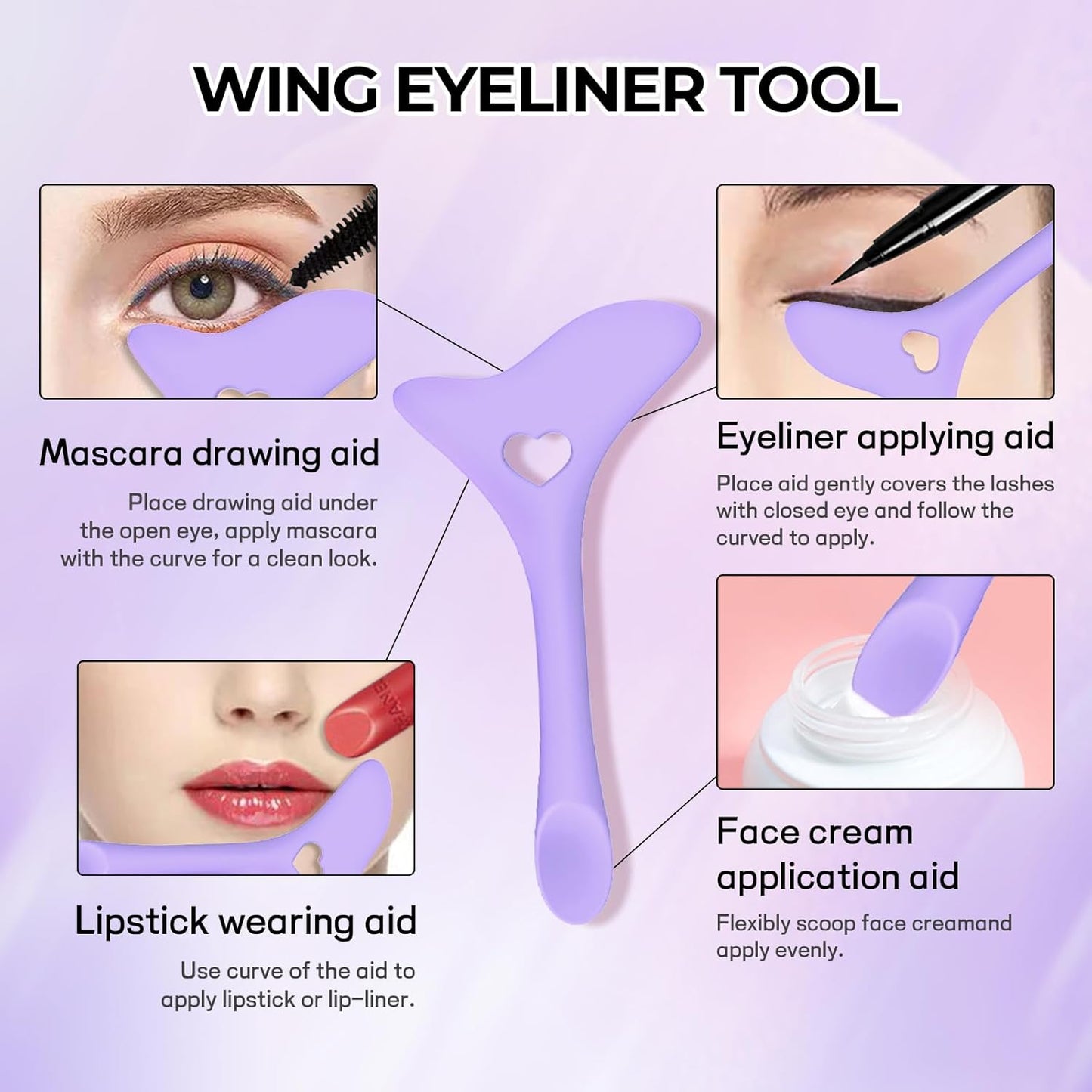 DAGEDA 3Pcs Eyeliner Stencils Set, Suitable for Eyetour Eyeshadow, Eyeliner,Mascara Shield,Reusable Silicone Eyebrow Stencils Eye Liner Tool Multi-functional Makeup Tool(Purple)