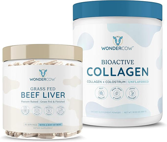 Bioactive Collagen w/Bovine Colostrum Powder + Grassfed Beef Liver Supplement Capsules