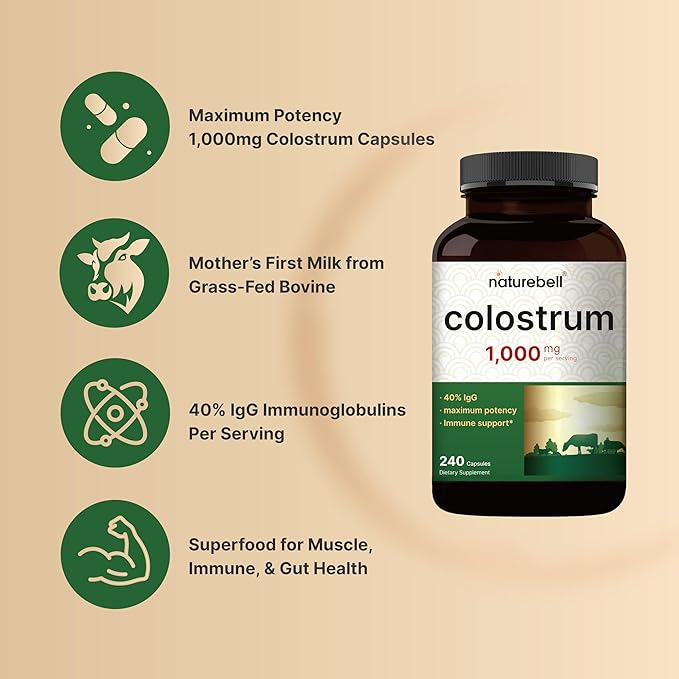 NatureBell Hyaluronic Acid Capsules with Biotin + Vitamin C & Colostrum 1,000mg Per Serving, 240 Capsules Bundle Pack | Complete Beauty Care Complex | Mother’s First Milk from Grass Fed Bovine