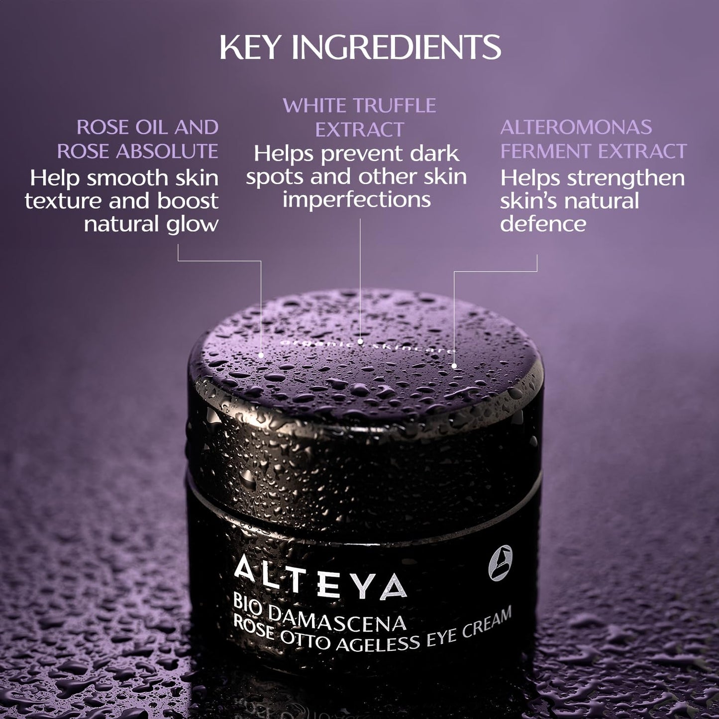 Alteya Organics Eye Cream Certified Organic Skin Care 0.51 Fl Oz/15 mL Bio Damascena Award-Winning Ageless Eye Contour Cream With Organic Bulgarian Rose Oil Brightening, Nourishing and firming