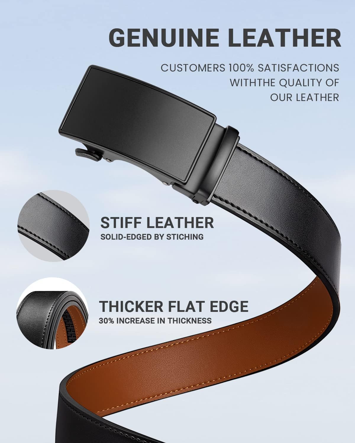 Zitahli Belt Men, Ratchet Belt Dress with 1 3/8" Premium Leather,Slide Belt with Easier Adjustable Automatic Buckle