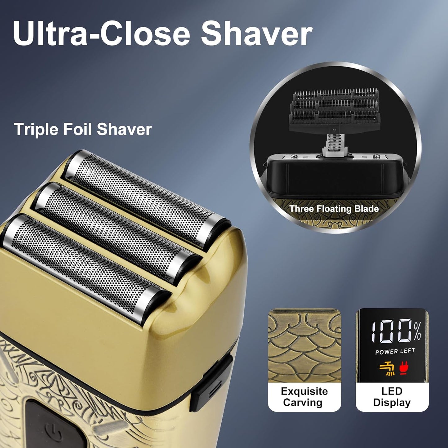 Electric Shavers for Men,Waterproof Powerful Motor Electric Razor,Head Shavers for Bald Men,Triple Foil Beard Trimmer,Barber Supplies LED Displays & USB Charging Shaver, Gifts