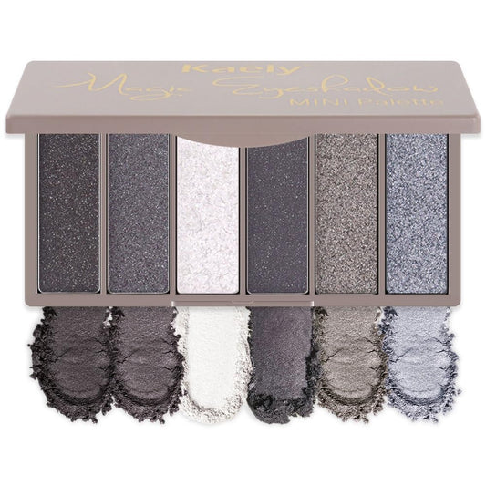 6 Color Eyeshadow Makeup Palette for Women Smoky Shimmer, Black Smoky Gray White Silver Taupe Eyeshadows Palette, Everyday Long Lasting Pigmented Smoky Glitter Eys Makeup, Travel Size 02#