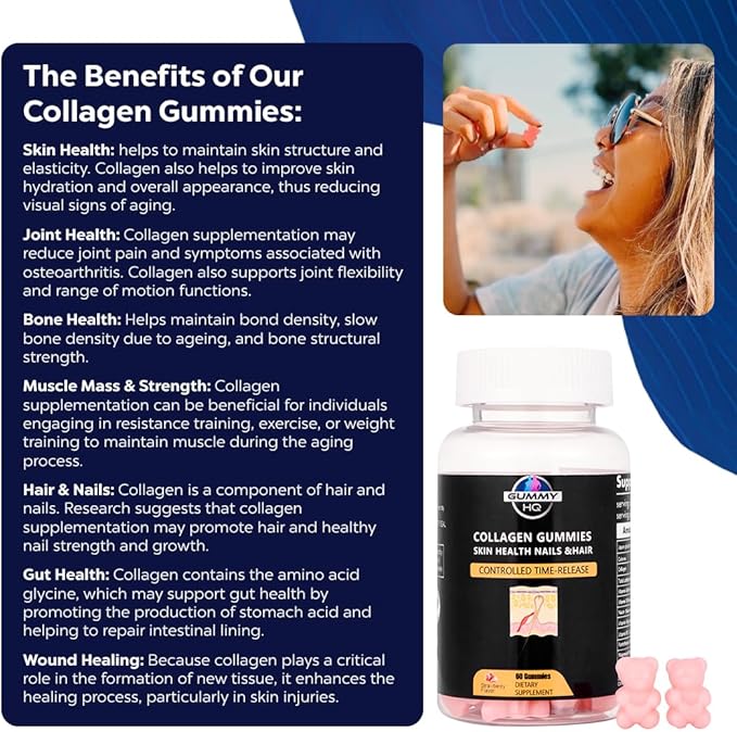 MAXIMIZE HQ Collagen Gummies - Supports Collagen Levels - Time-Release Formula - Fruit Juice Extract - Gluten Free