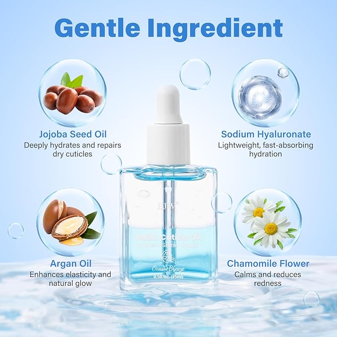 EJW Dual Layer Cuticle Oil for Nails - Nourishes & Repairs Dry, Damaged Cuticles, Strengthens Nails, Reduces Hangnails & Hand Lines, Fast-Absorbing Natural Formula, Ocean Breeze Scent, 0.5 fl. oz