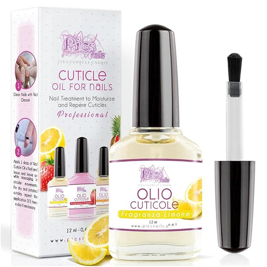 Pics Nails Professional Cuticle Oil - Lemon Cuticle Softener for Nails & Cuticle Care - Nail Oil Cuticle Repair Treatment with Sunflower Seed Oil 12ML Cuticle Oil Bottle with Brush Applicator