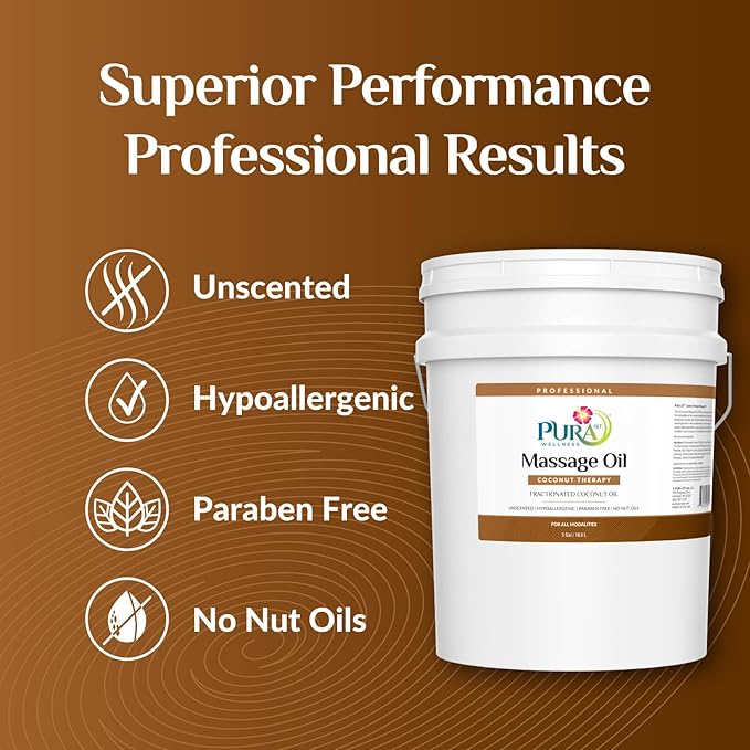 Coconut Therapy 5 Gallon Massage Oil, Coconut Oil, Professional Deep Tissue, Natural Ingredients, Moisturizing, Unscented for Physical Recovery, Skin Hydration, Long-Lasting