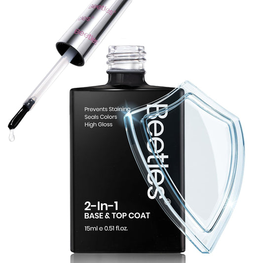 Beetles 2 in 1 Base & Top Coat Nail Polish, Clear Nail Polish Fast Drying & Natural Nail Strengthen, Glossy Effect for Nail DIY Salon at Home Gifts for Women