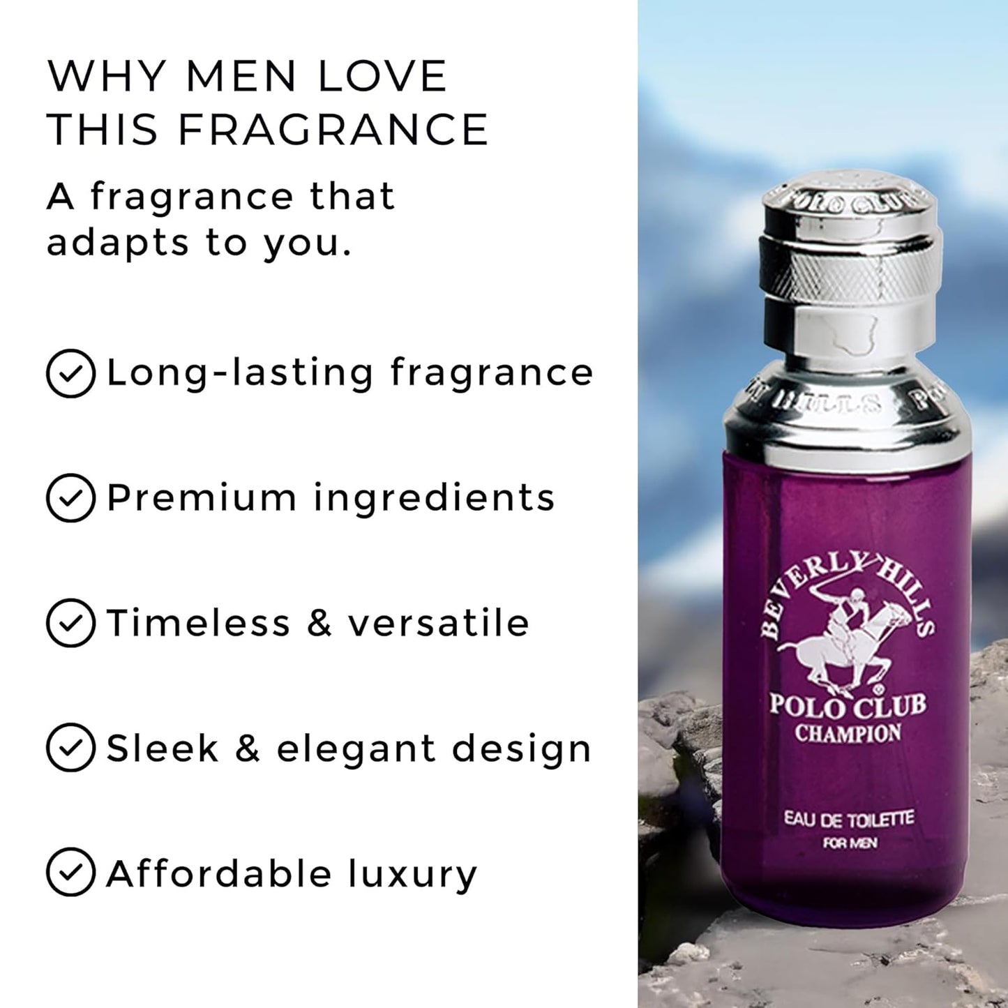 Beverly Hills Polo Club CHAMPION - Cologne for Men with Notes of Vanilla, Lily, Oakmoss & Patchouli - Sweet Floral Sexy Fragrance Scent - Eau De Toilette Spray 3.40fl.oz / 100ml