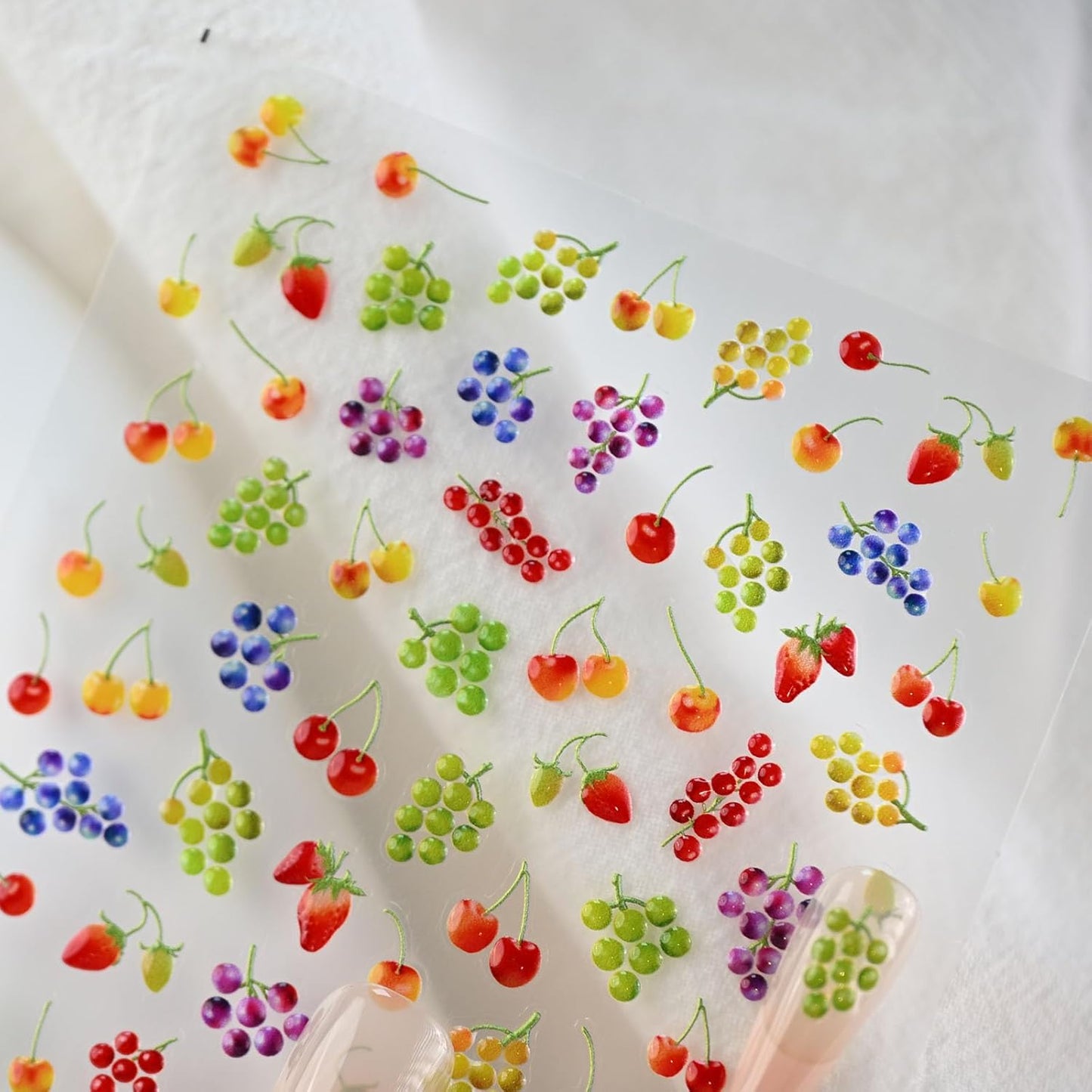 Cute Fruit Nail Decals, Embossed Cherry Grape Nail Stickers, Self-Adhesive Nail Accessories for Women