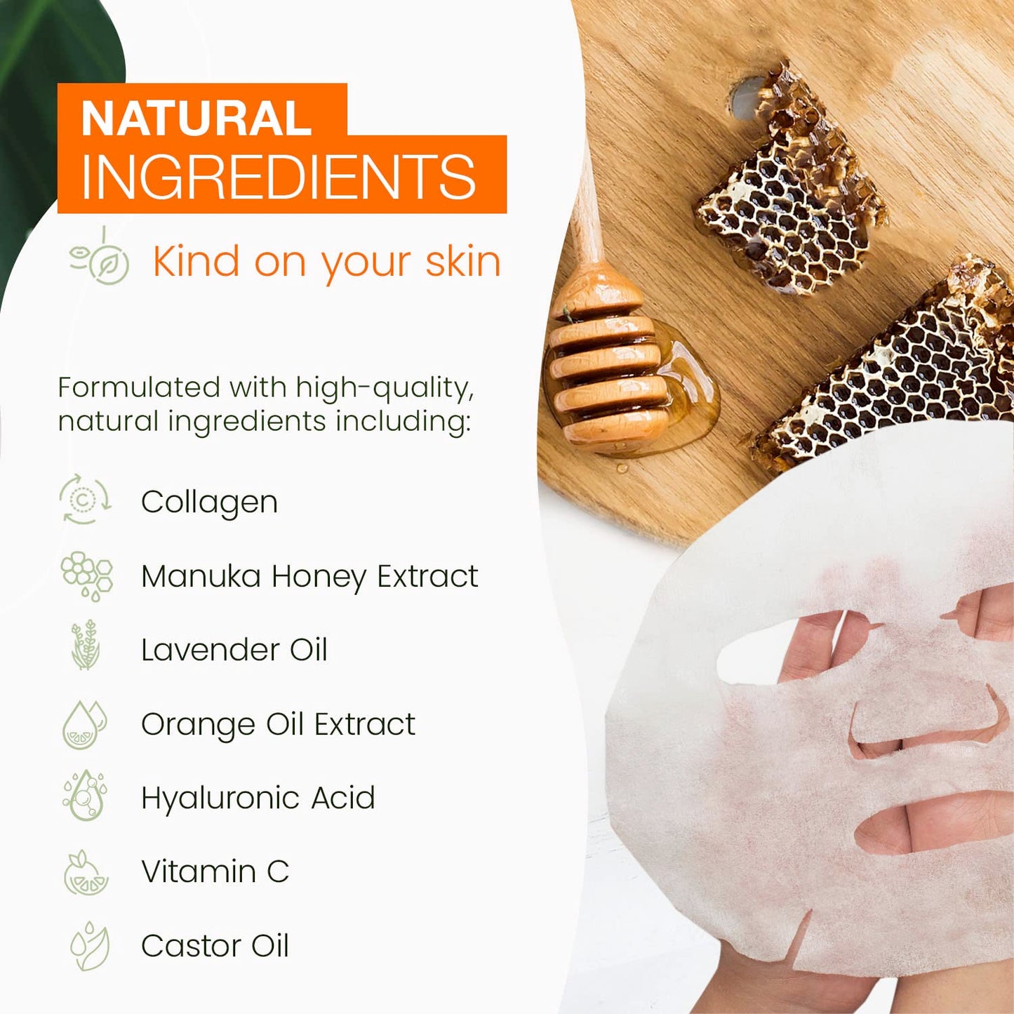 Collagen & Manuka Honey Sheet Face Mask - Anti-Aging, Hydrating, Skin Firming, Reduces Fine Lines, Dermatologist Tested, Cruelty Free Korean Skin Care For All Skin Types - 5 Masks