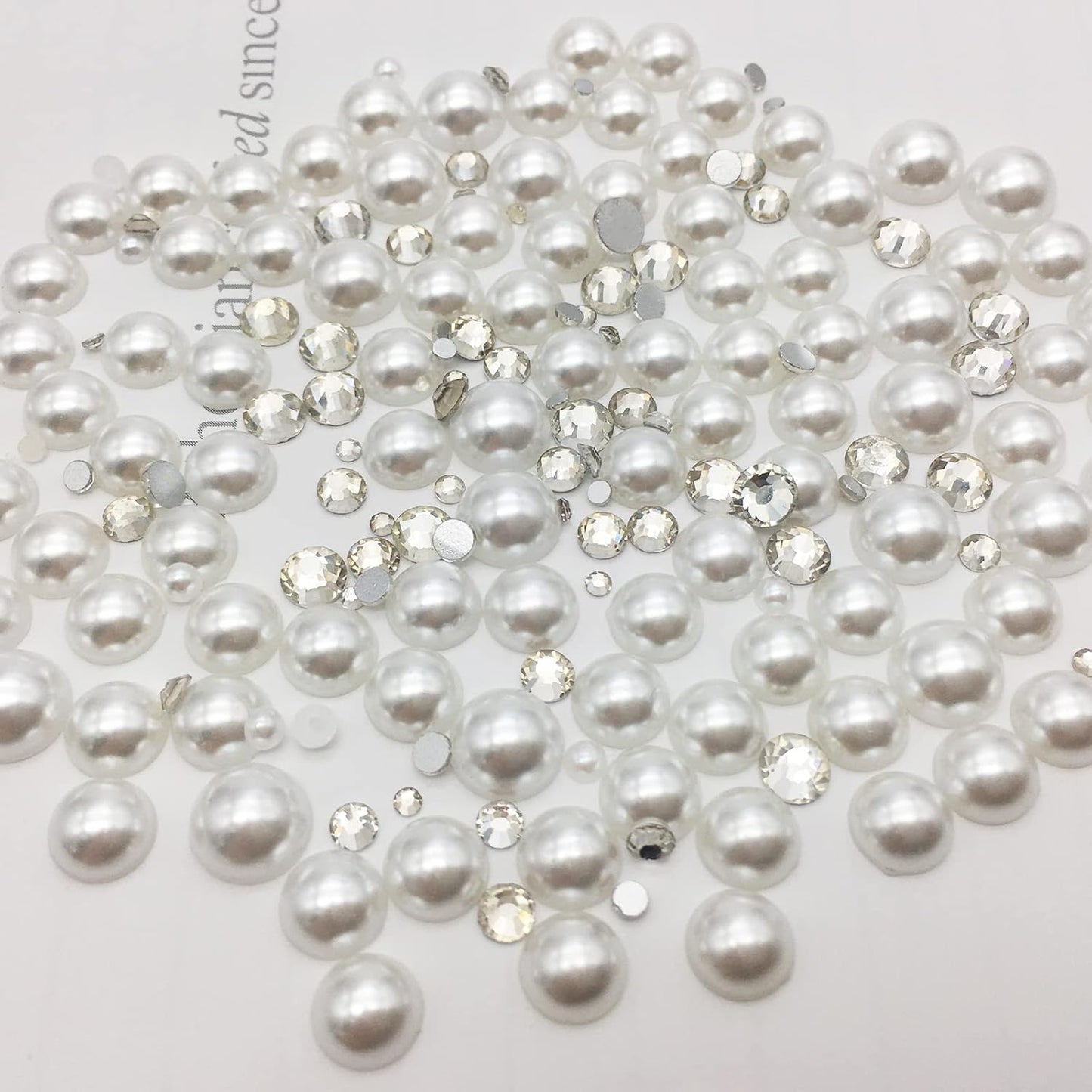 Gems Flat Back Pearls and Rhinestones for Nails,Crystals Nail Charms Diamonds for Acrylic Nails,Tiny Nail Pearls Beads for Nail Art,Small Eye Jewels Rhinestones Pearls,with Wax Pen And Tweezers(White)