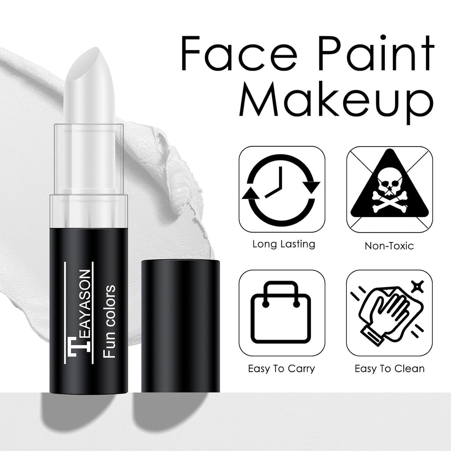 2Pcs White Face Body Paint Stick, White lipstick for Cosplay/Halloween/Costume Parties Accessories Vampire/Joker/Clown/Zombie Makeup Cream Face& Body Paint Easy to Blend