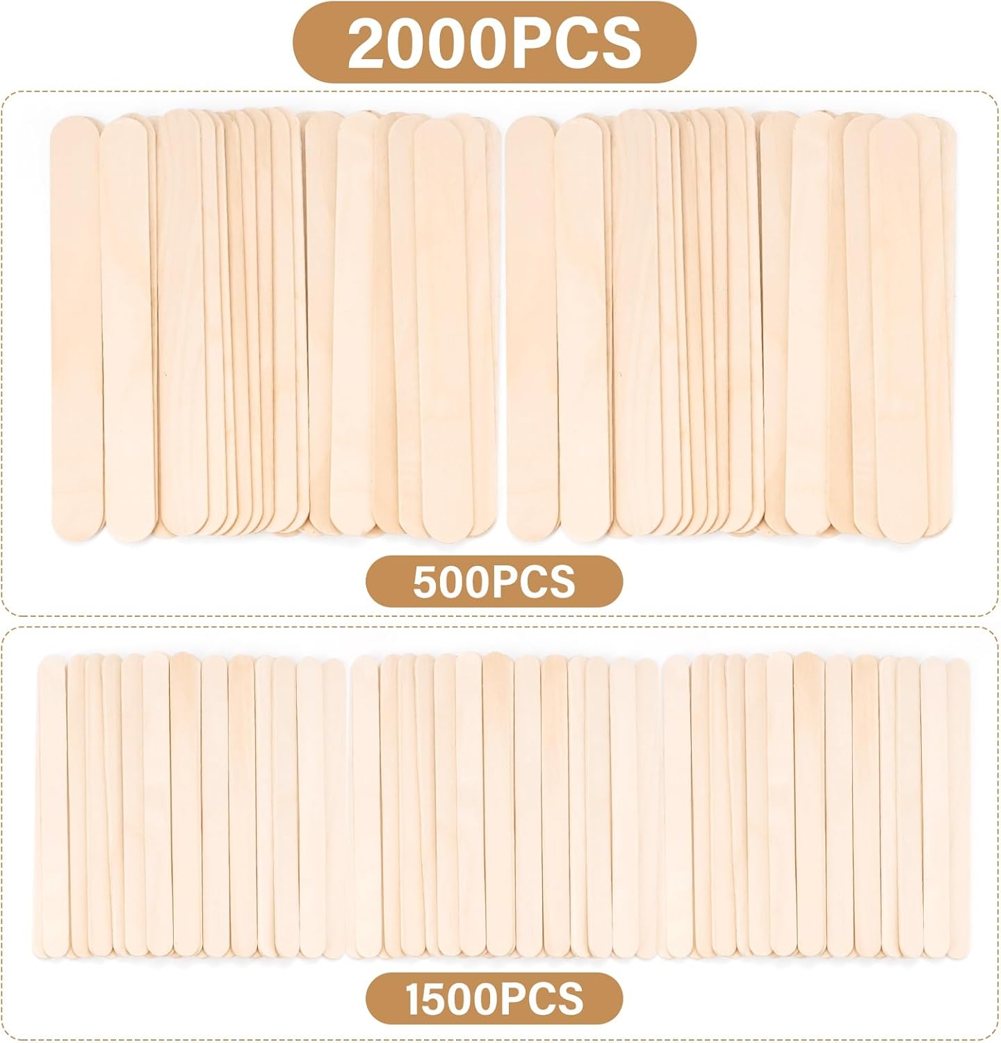 2 Style 2000 Pcs Wax Sticks for Hair Removal Splinter-Free Wooden Waxing Sticks Large Wax Applicator Sticks Wax Stick for Body and Face, Craft Sticks,Popsicle Sticks, 6-Inch & 4.5-Inch