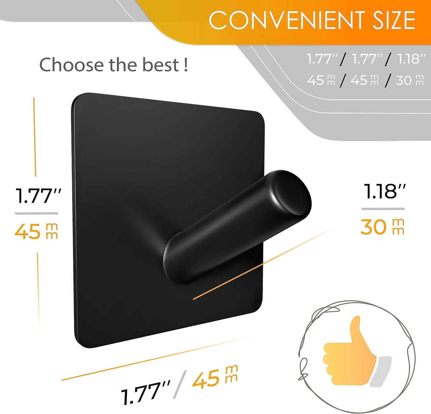 Matte Black Self Adhesive Towel Hooks for Bathroom Wall Door Mounted - SUS304 Stainless Steel Strong Strips Stick on 3M Wall Hooks for Hanging Coat, Hat, Bag, Key, Jacket – 8 Pack