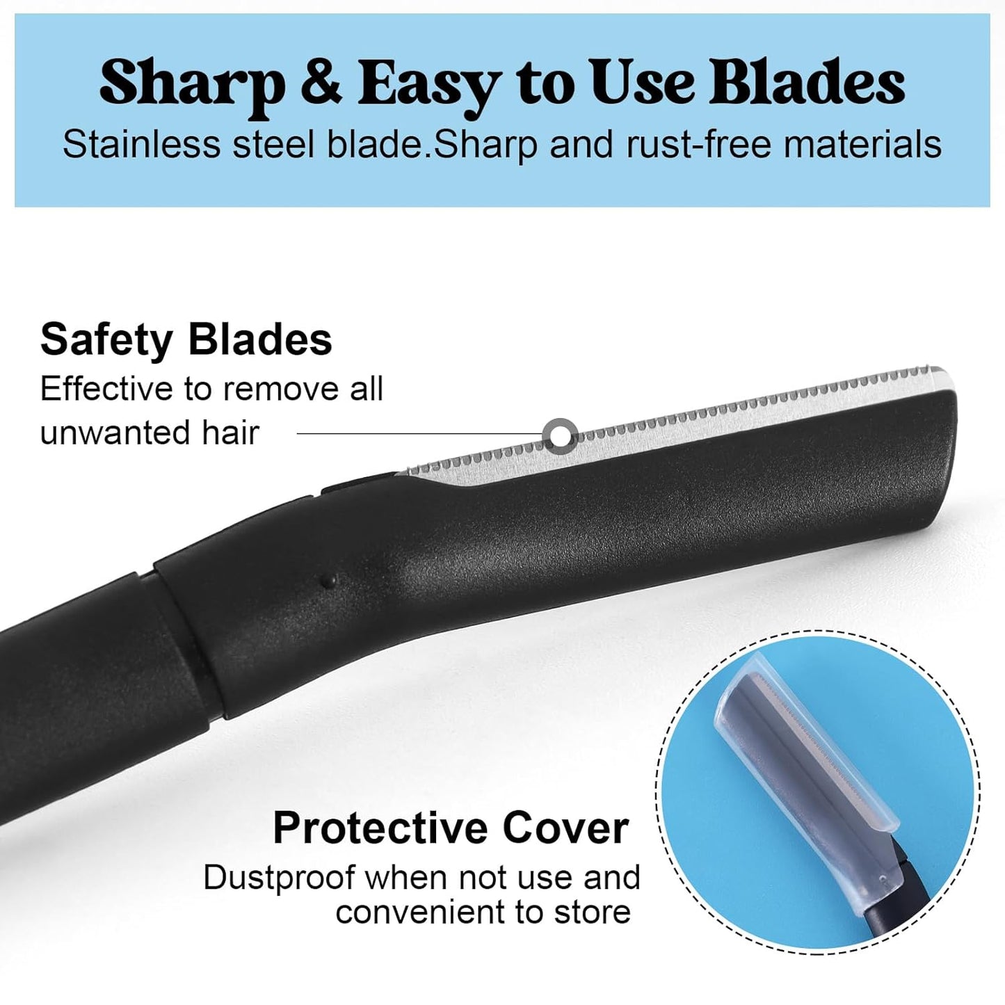 6 PCS Eyebrow Razor Set Face Razor for Women and Men, Multipurpose Dermaplaning Tool, Eyebrow Hair Trimmer, Face Shaver with Protective Cover, 3 Pcs Long Handles and 3 Pcs Short Handles (Black)