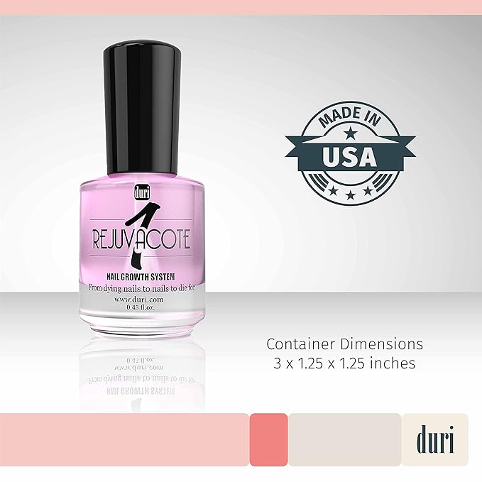 duri Rejuvacote 1 Nail Growth System - Original Maximum Strength Formula - Nail Strengthener and Nail Growth - Base and Top Coat - Pack of 2 - 0.45 fl. oz.