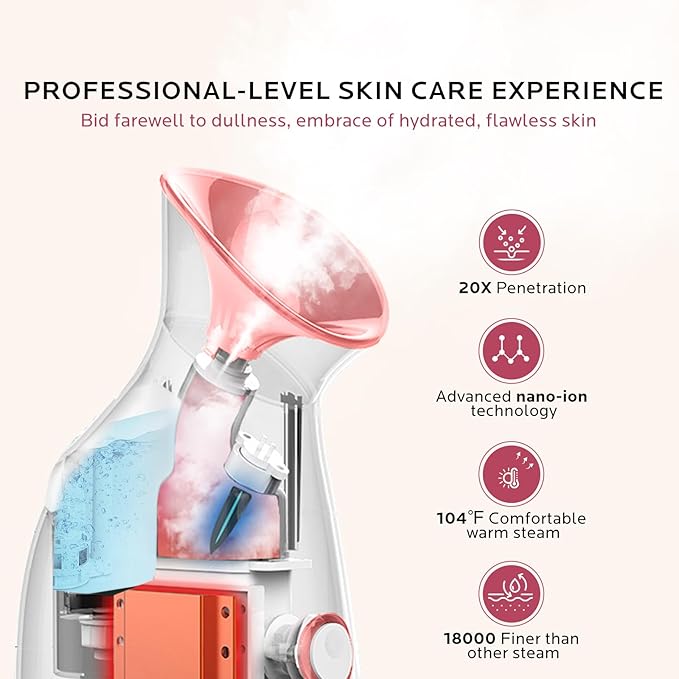 Facial Steamer Self-Care Gift Kit: Nano Ionic Face Steamer Deep Cleaning Unclogs Pores - Humidifier Hot Mist Spa Gifts for Women with 17 Skin Care Tools (Ageless Radiance Spa Kit)