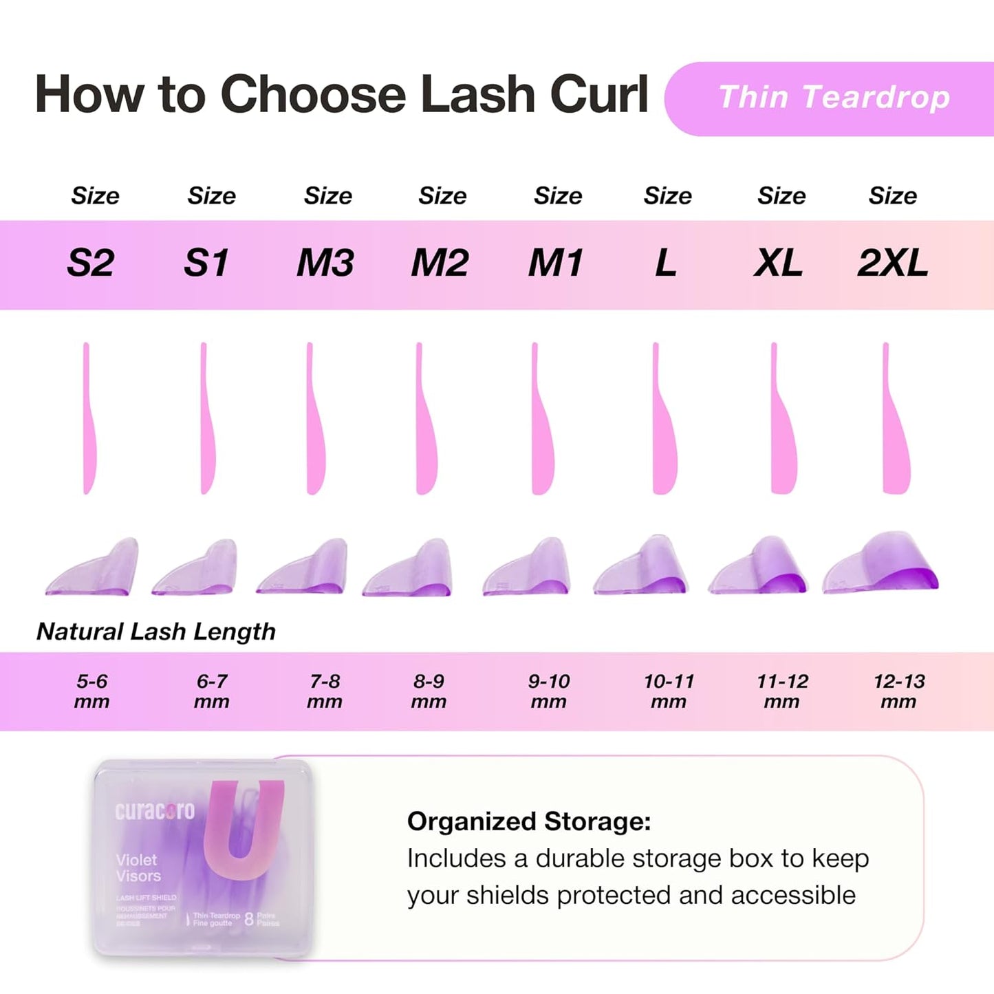 Curacoro Lash Lift Shields, 16 Pcs/8 Sizes Lash Lift Rods, Lash Lift Pads for Eyelash Curling and Lifting, Reusable Silicone Lash Rods For Eyelash Perm Lamination