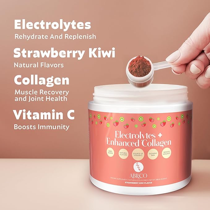 Electrolytes + Enhanced Collagen Zero Sugar Powder with Vitamin C - Muscle Recovery & Hydration Support - 30 Servings - Supports Immune & Joint Health