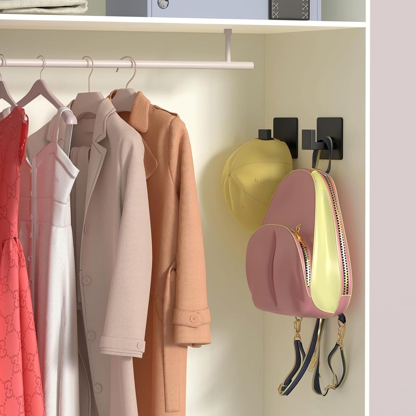 Adhesive Shower Hooks, Towel Hooks for Hanging Robe, Coat, Hat, Loofah, Heavy Duty Wall Hooks Stick on Bathroom, Kitchen and Office (2 Pack, Black)