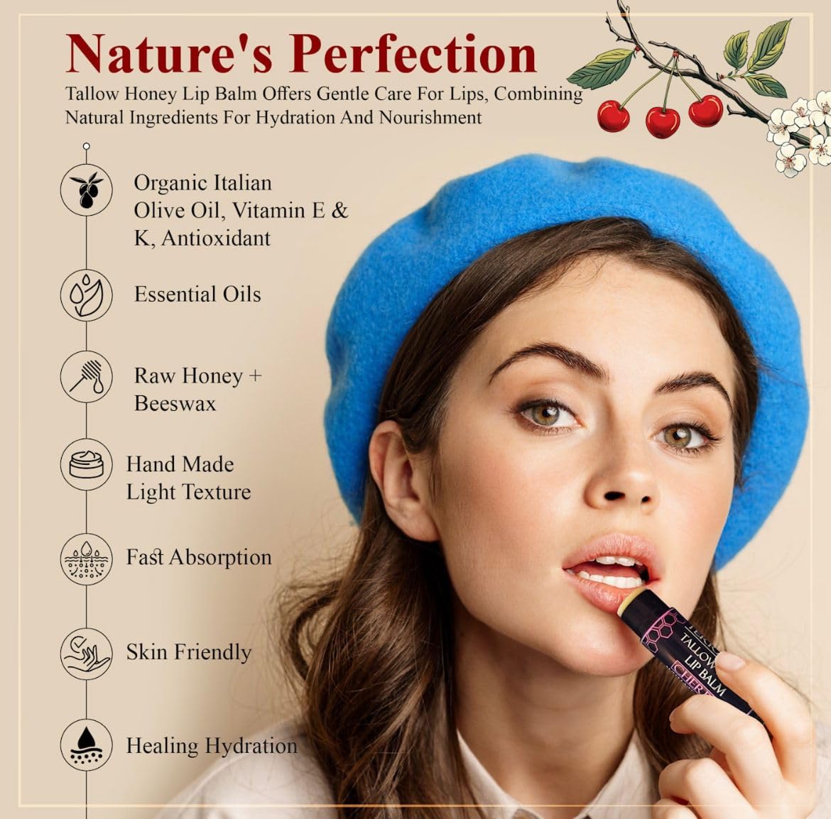 Organic Tallow Lip Balm (5 Pack) - Hydrating With Organic Italian Olive Oil, Pure Grass Fed Tallow, and Beeswax - Long Lasting Lip Therapy (5 Pack, Fresh Mint)