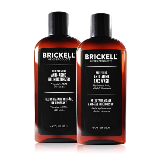Brickell Men's Products Enhancing Gel Anti-Aging Routine, Gel Facial Cleanser and Face Moisturizer, Men's Skin Care Gift Set