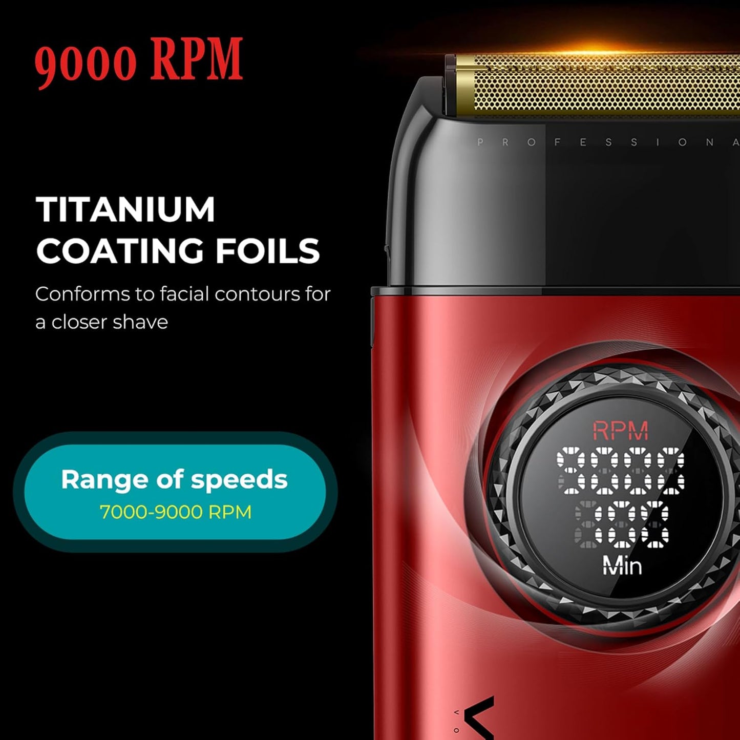 VGR Professional Barber Combo 4 in 1 – 9000RPM Cordless Hair Clipper & Trimmer, Foil Shaver & Hair Dryer Set, All-in-One Grooming Kit for Home & Barber, Premium Haircutting Kit with Travel Case, Red